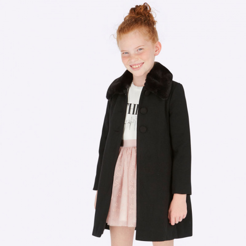 Пальто MAYORAL 7414/49 для девочки, цвет черный, с мехом