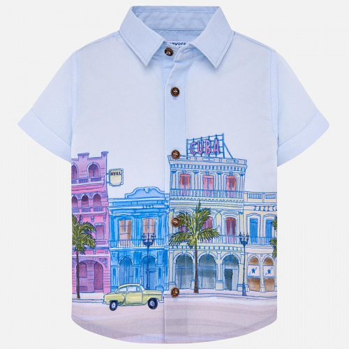 Рубашка с рисунком Mayoral 1128/63 для мальчиков, цвет голубой